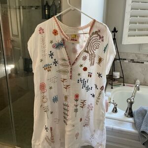 Johnny Was Pink White Embellished Tunic Dress